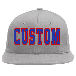 Custom Gray Royal-Red Flat Eaves Sport Baseball Cap