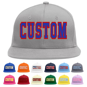 Custom Gray Royal-Red Flat Eaves Sport Baseball Cap