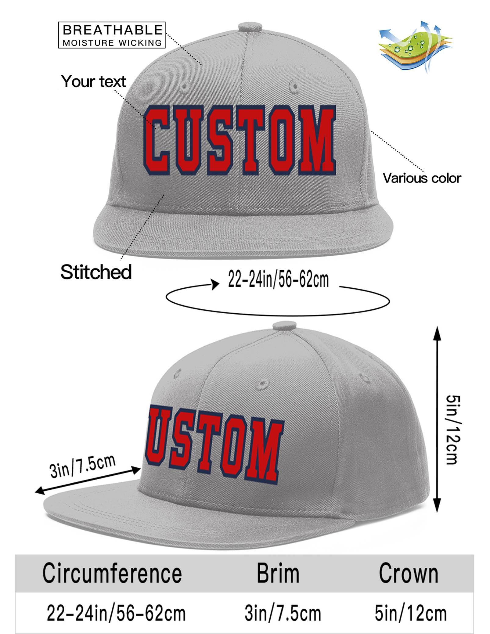 Custom Gray Red-Navy Flat Eaves Sport Baseball Cap