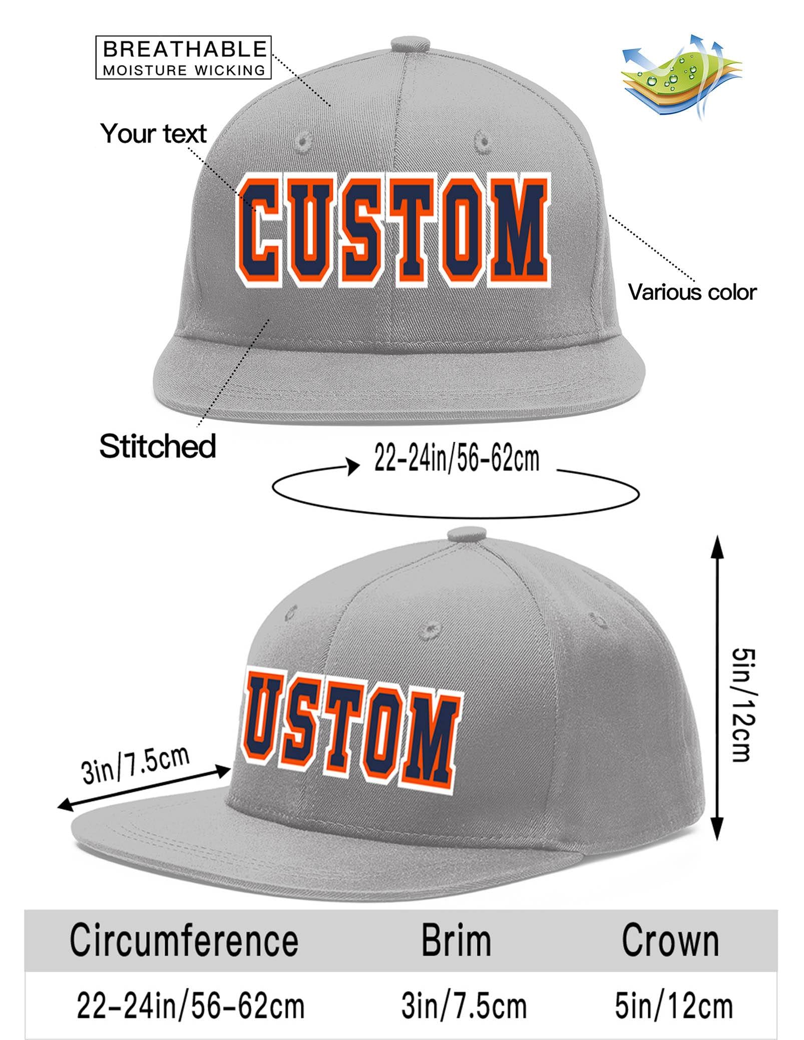 Custom Gray Navy-Orange Flat Eaves Sport Baseball Cap