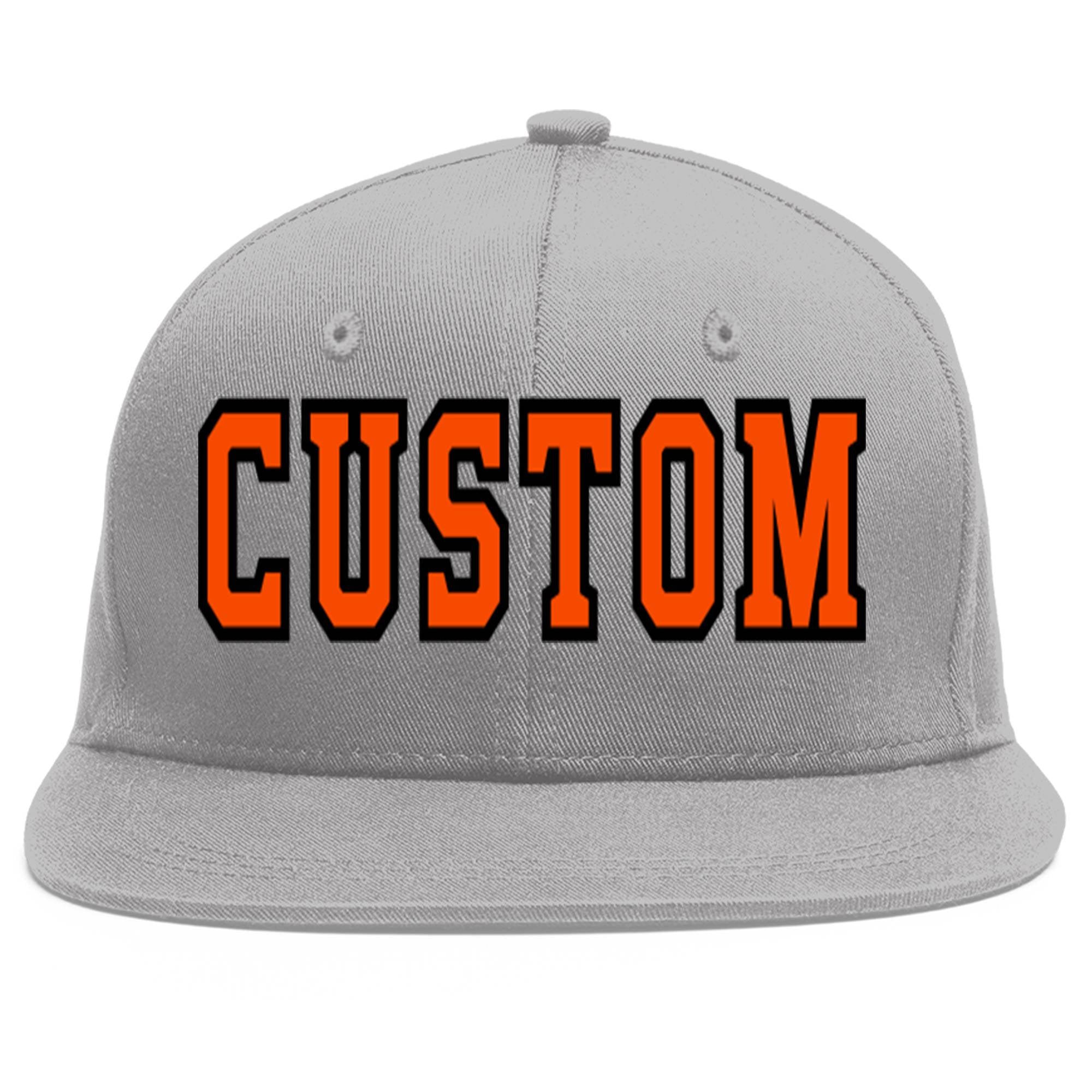 Custom Gray Orange-Black Flat Eaves Sport Baseball Cap