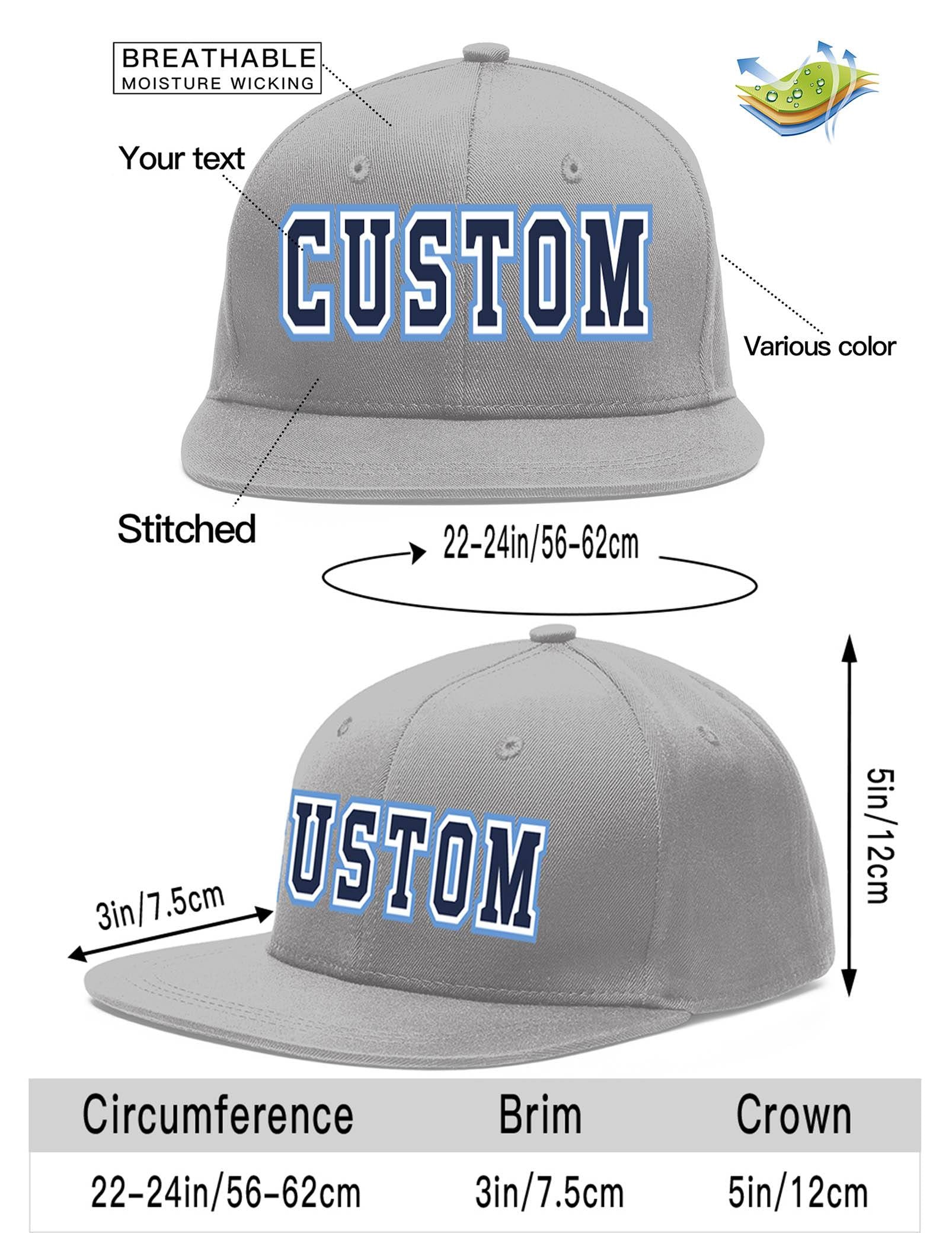 Custom Gray Navy-White Flat Eaves Sport Baseball Cap