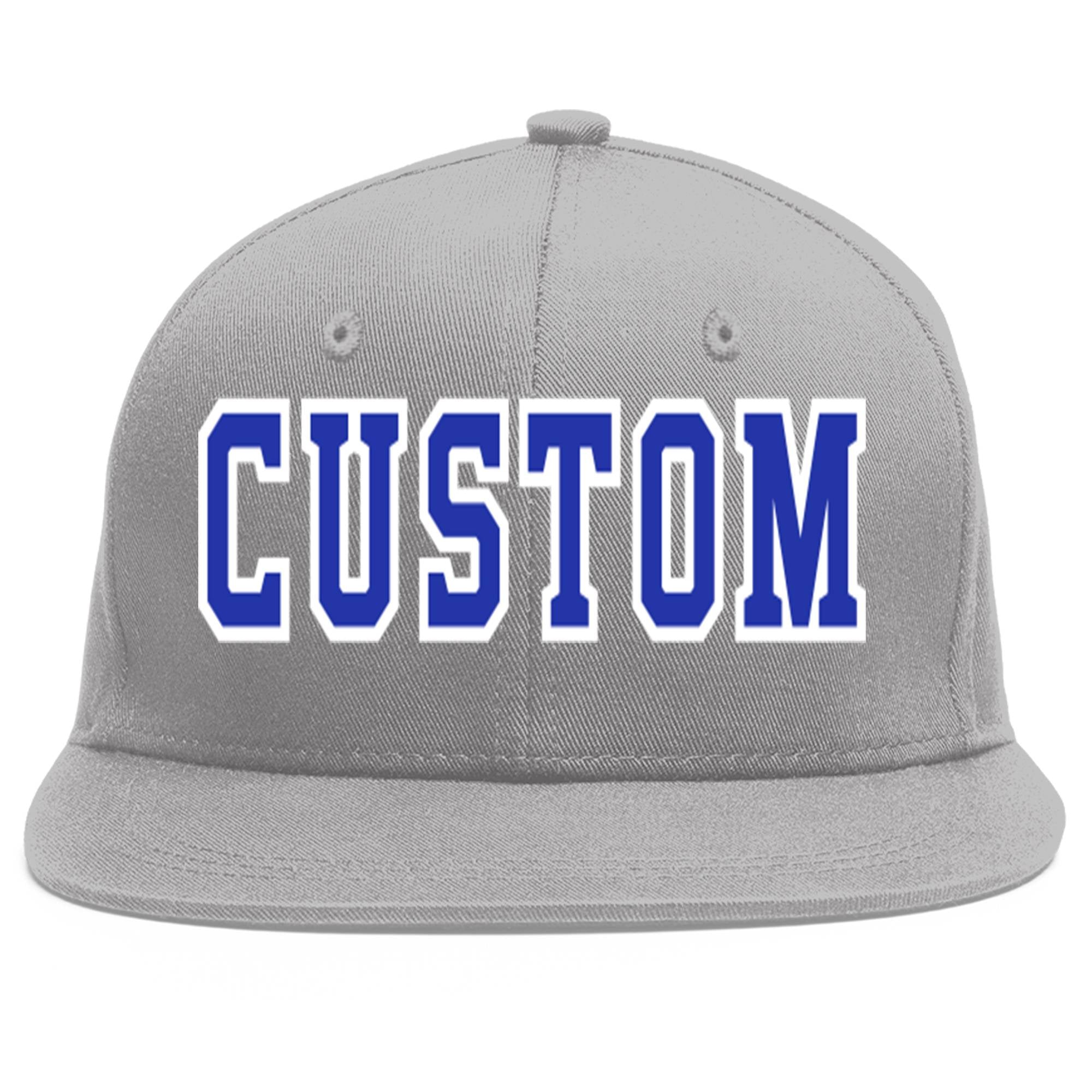 Custom Gray Royal-White Flat Eaves Sport Baseball Cap