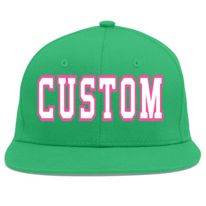 Custom Teal White-Pink Flat Eaves Sport Baseball Cap