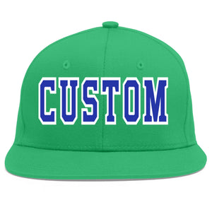 Custom Teal Royal-White Flat Eaves Sport Baseball Cap