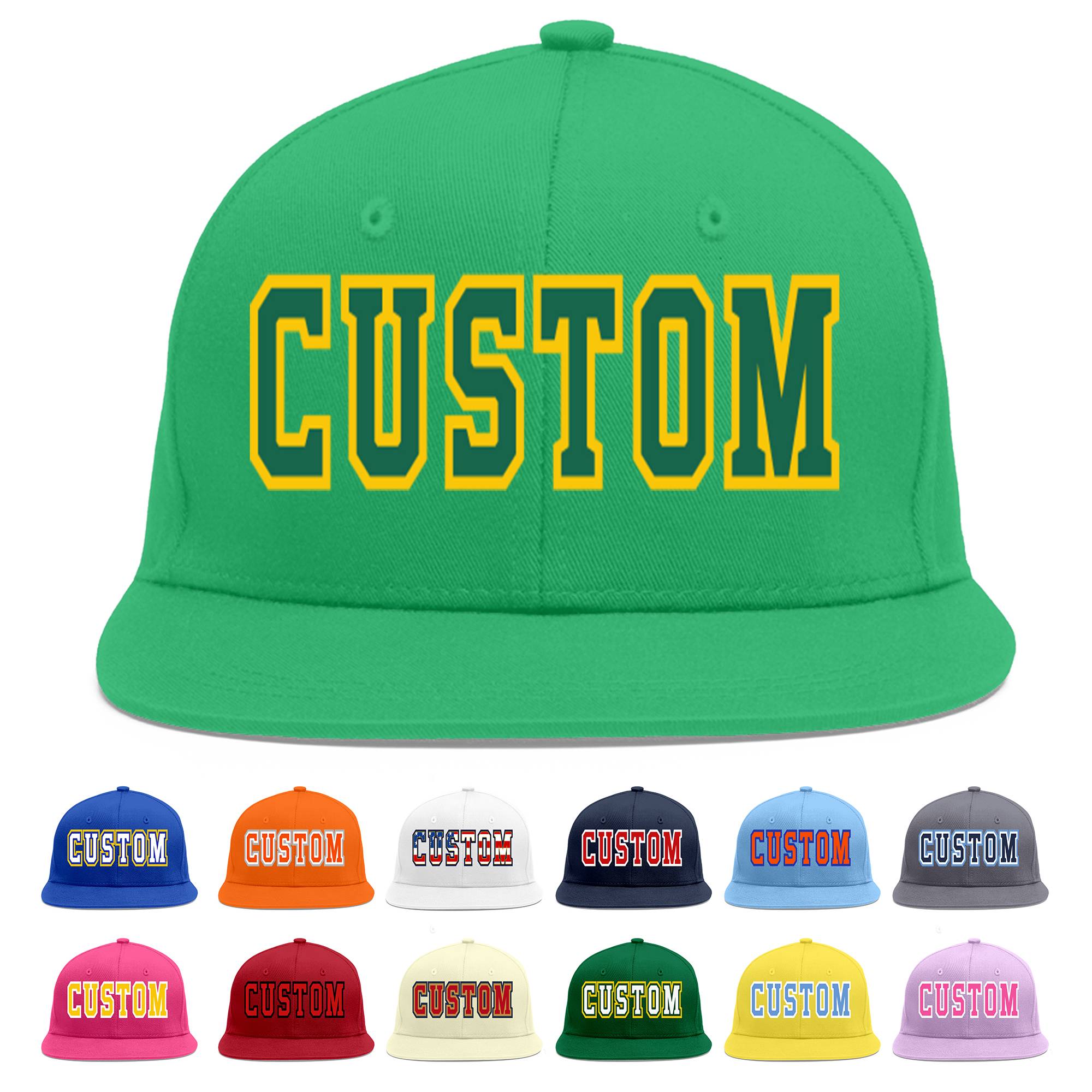 Casquette de baseball personnalisée Kelly Green-Gold Flat Eaves Sport