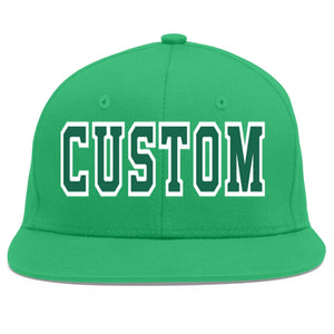 Custom Teal Kelly Green-White Flat Eaves Sport Baseball Cap