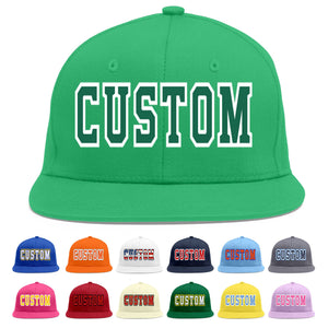 Custom Teal Kelly Green-White Flat Eaves Sport Baseball Cap