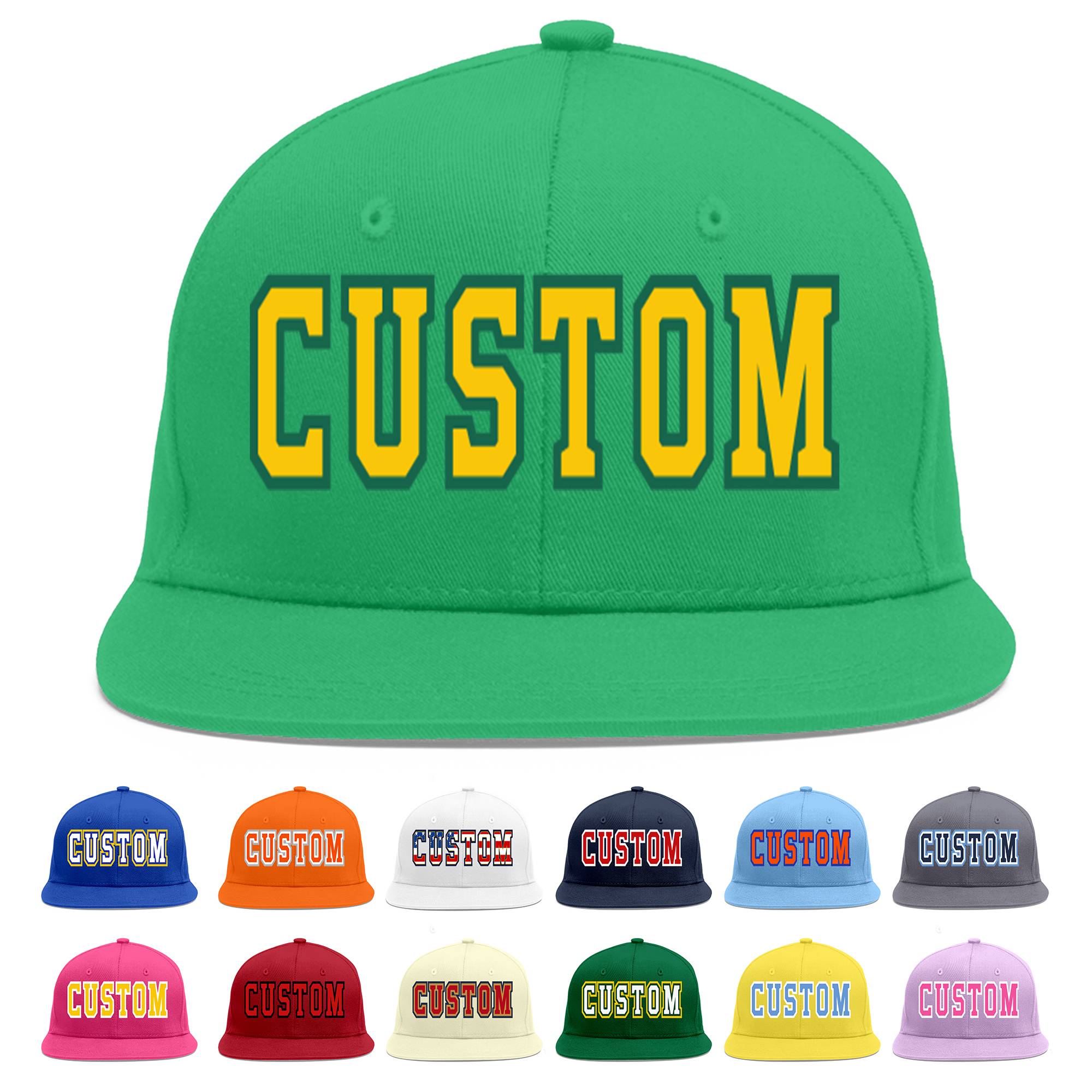 Casquette de baseball sport personnalisée sarcelle dorée-Kelly Green Flat Eaves