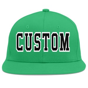 Custom Teal Black-White Flat Eaves Sport Baseball Cap