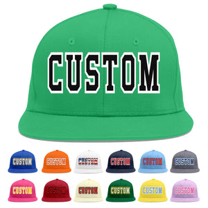 Custom Teal Black-White Flat Eaves Sport Baseball Cap