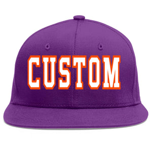 Custom Purple White-Orange Flat Eaves Sport Baseball Cap