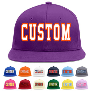 Custom Purple White-Orange Flat Eaves Sport Baseball Cap