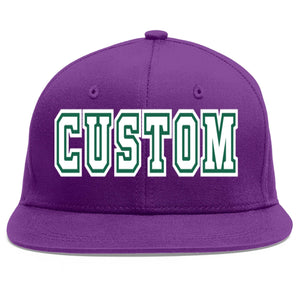 Custom Purple White-Kelly Green Flat Eaves Sport Baseball Cap