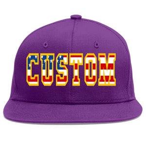 Casquette de baseball personnalisée avec drapeau américain vintage violet et or plat avant-toit