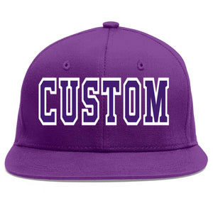 Custom Purple purple-White Flat Eaves Sport Baseball Cap