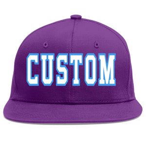 Custom Purple White-Powder Blue Flat Eaves Sport Baseball Cap