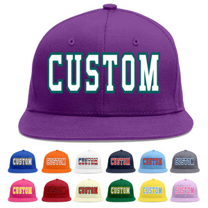 Custom Purple White-Aqua Flat Eaves Sport Baseball Cap