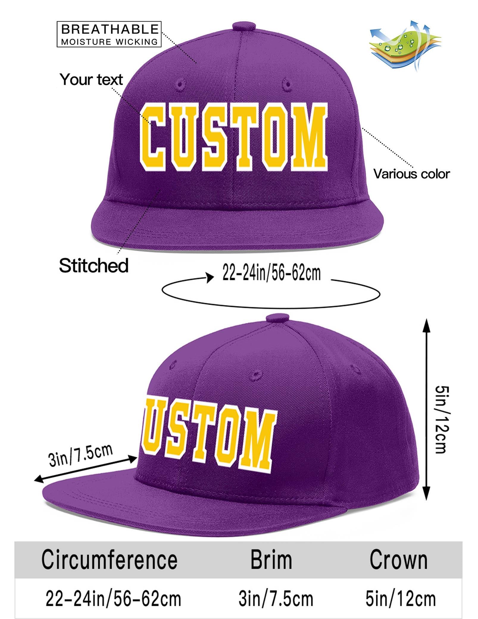 Casquette de baseball sport personnalisée violet or-blanc plat Eaves