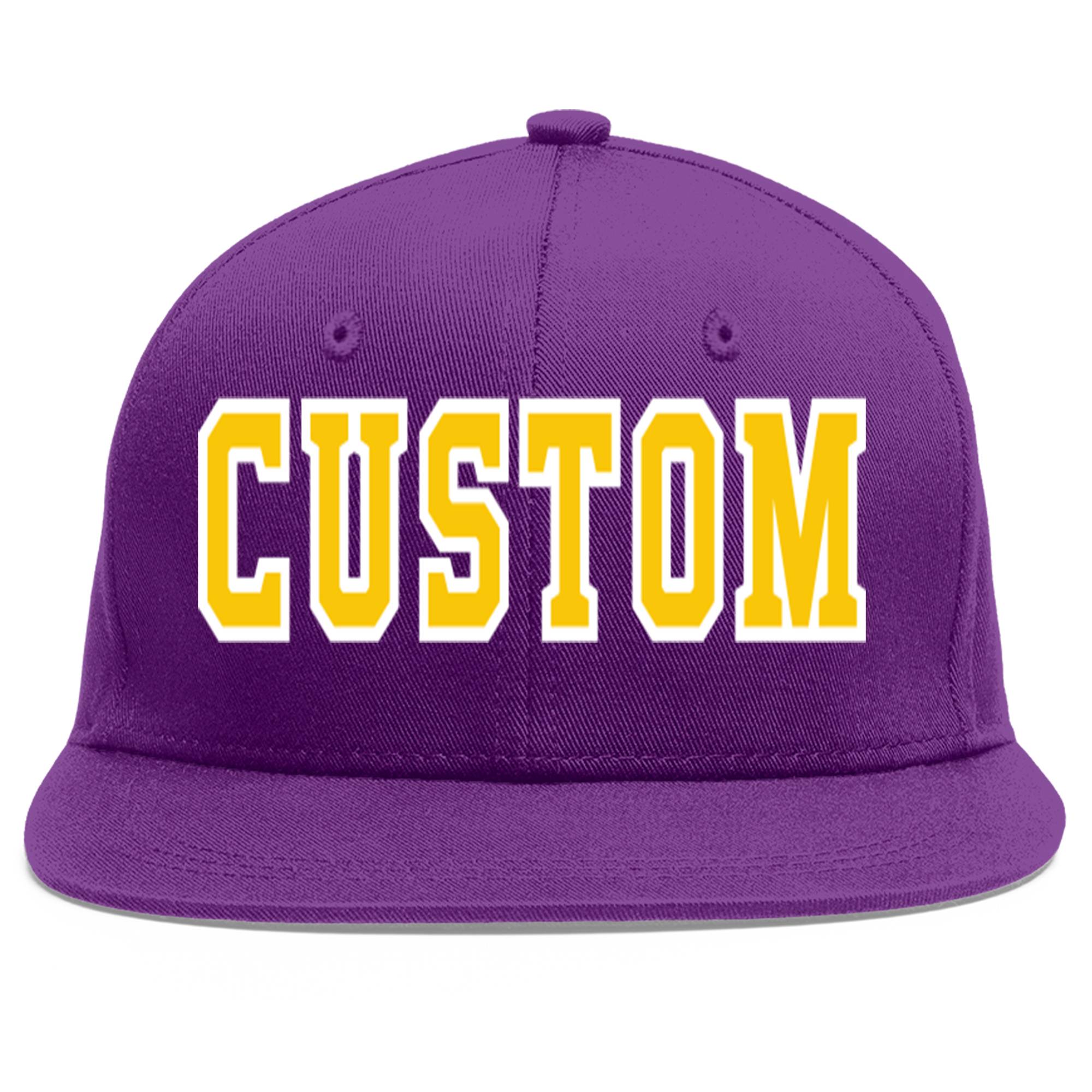 Casquette de baseball sport personnalisée violet or-blanc plat Eaves