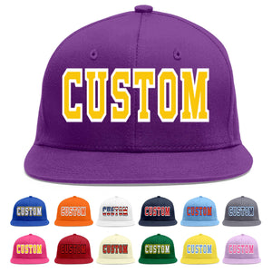 Casquette de baseball sport personnalisée violet or-blanc plat Eaves