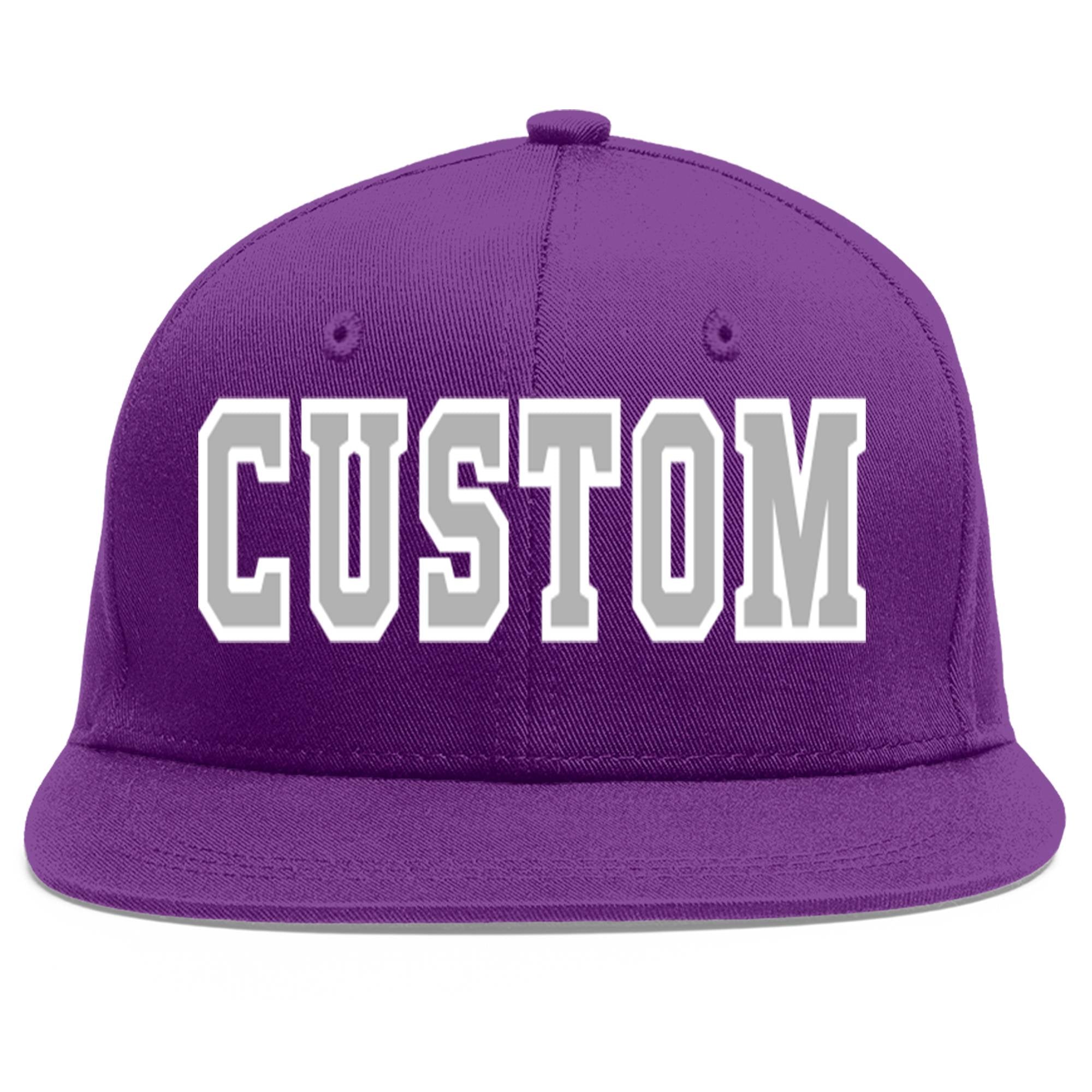 Casquette de baseball sport personnalisée violet gris-blanc à avant-toit plat