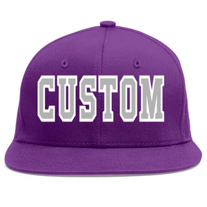 Custom Purple Gray-White Flat Eaves Sport Baseball Cap