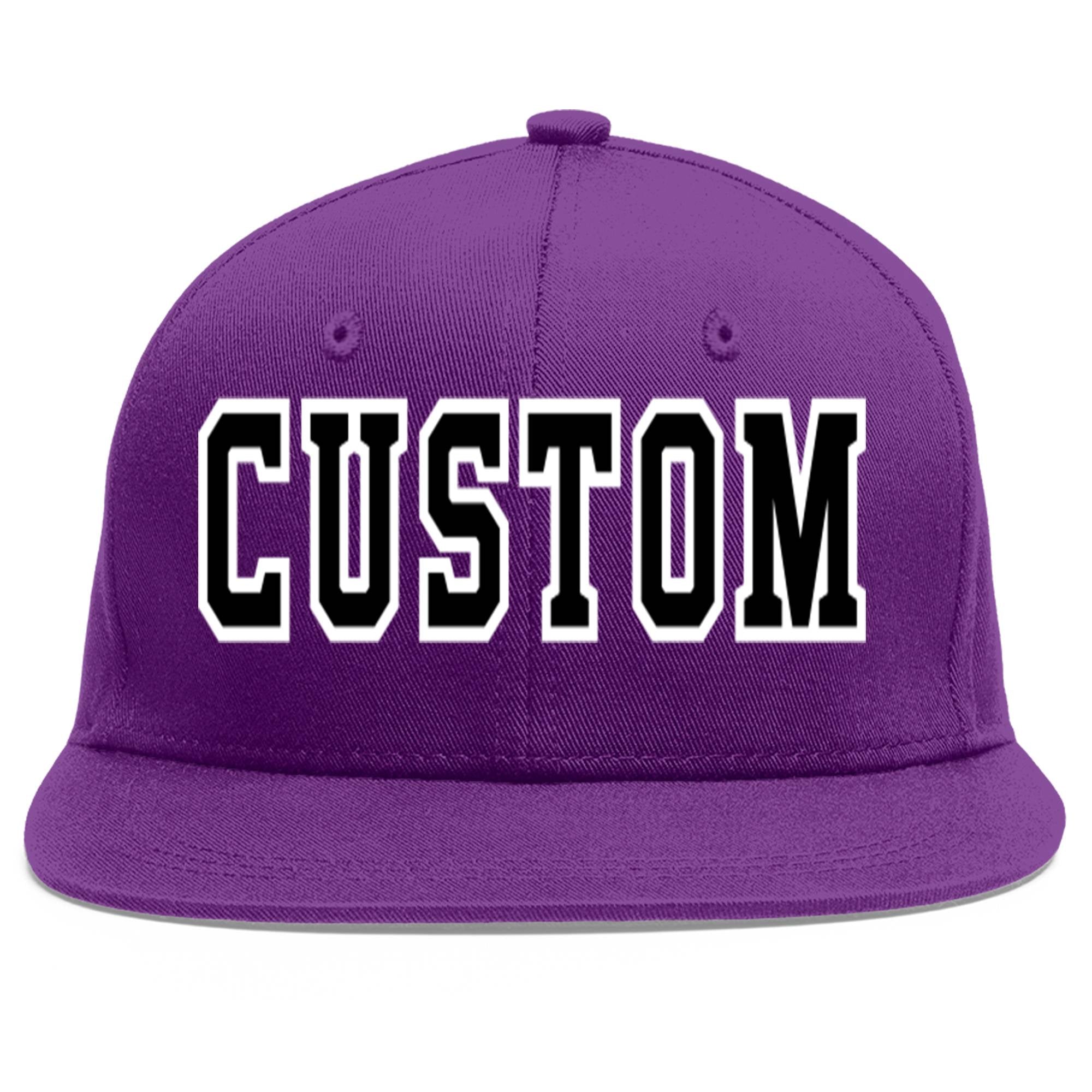 Casquette de baseball de sport personnalisée, violet, noir et blanc, avec avant-toit plat