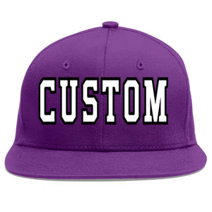 Custom Purple White-Black Flat Eaves Sport Baseball Cap