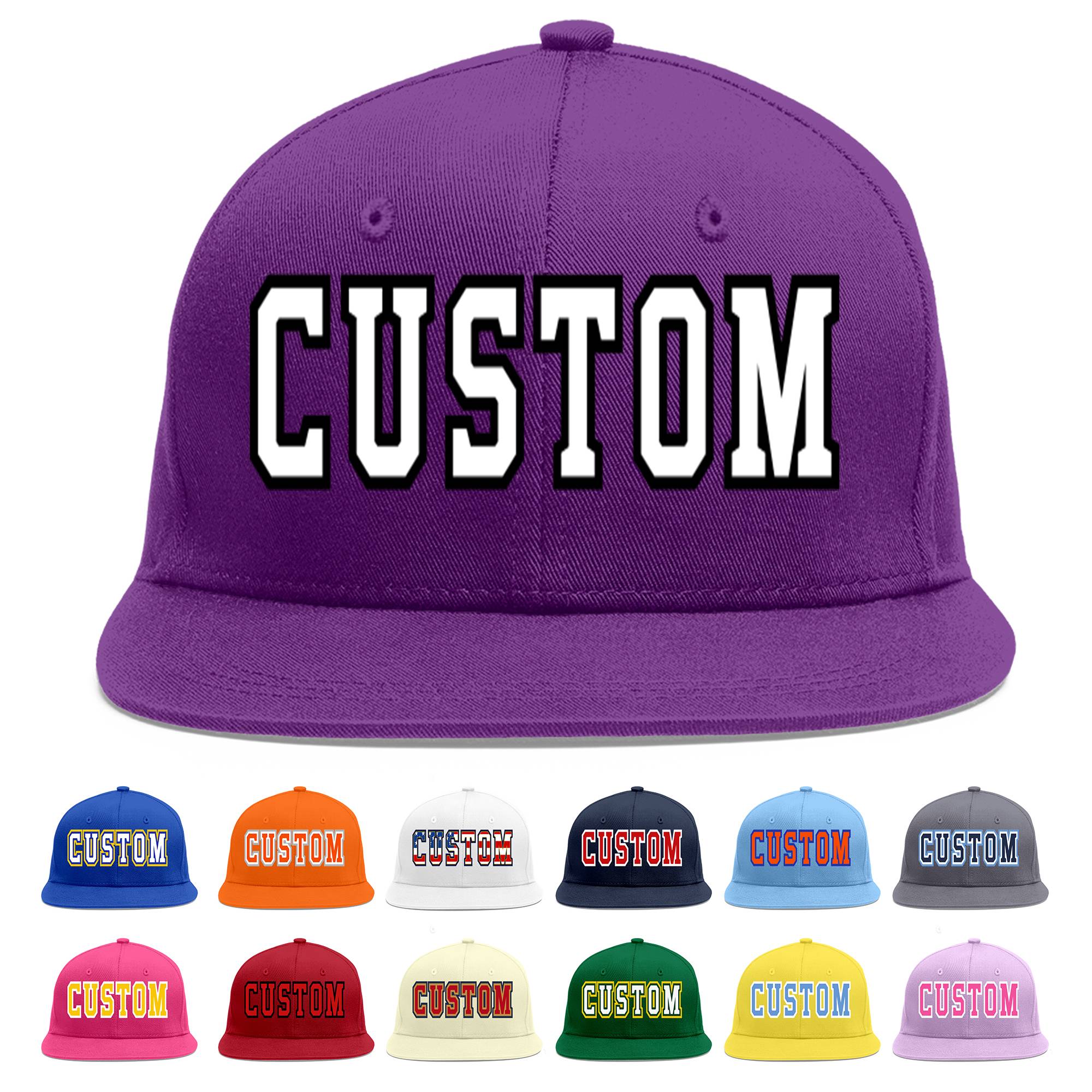 Casquette de baseball sport personnalisée violet blanc-noir Flat Eaves