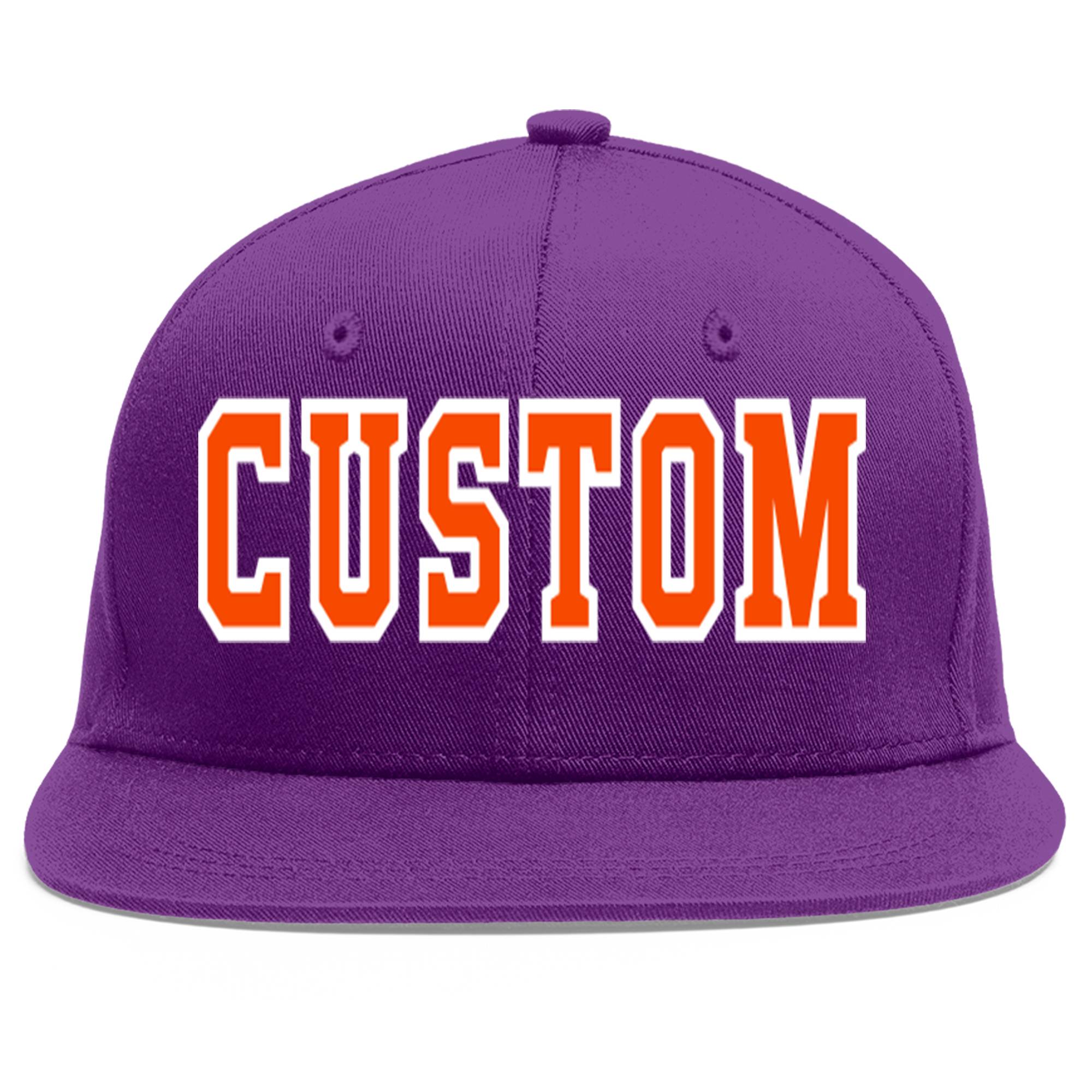 Casquette de baseball sport personnalisée violet orange-blanc plat Eaves