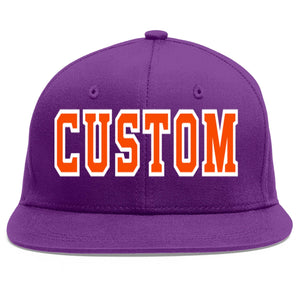 Custom Purple Orange-White Flat Eaves Sport Baseball Cap