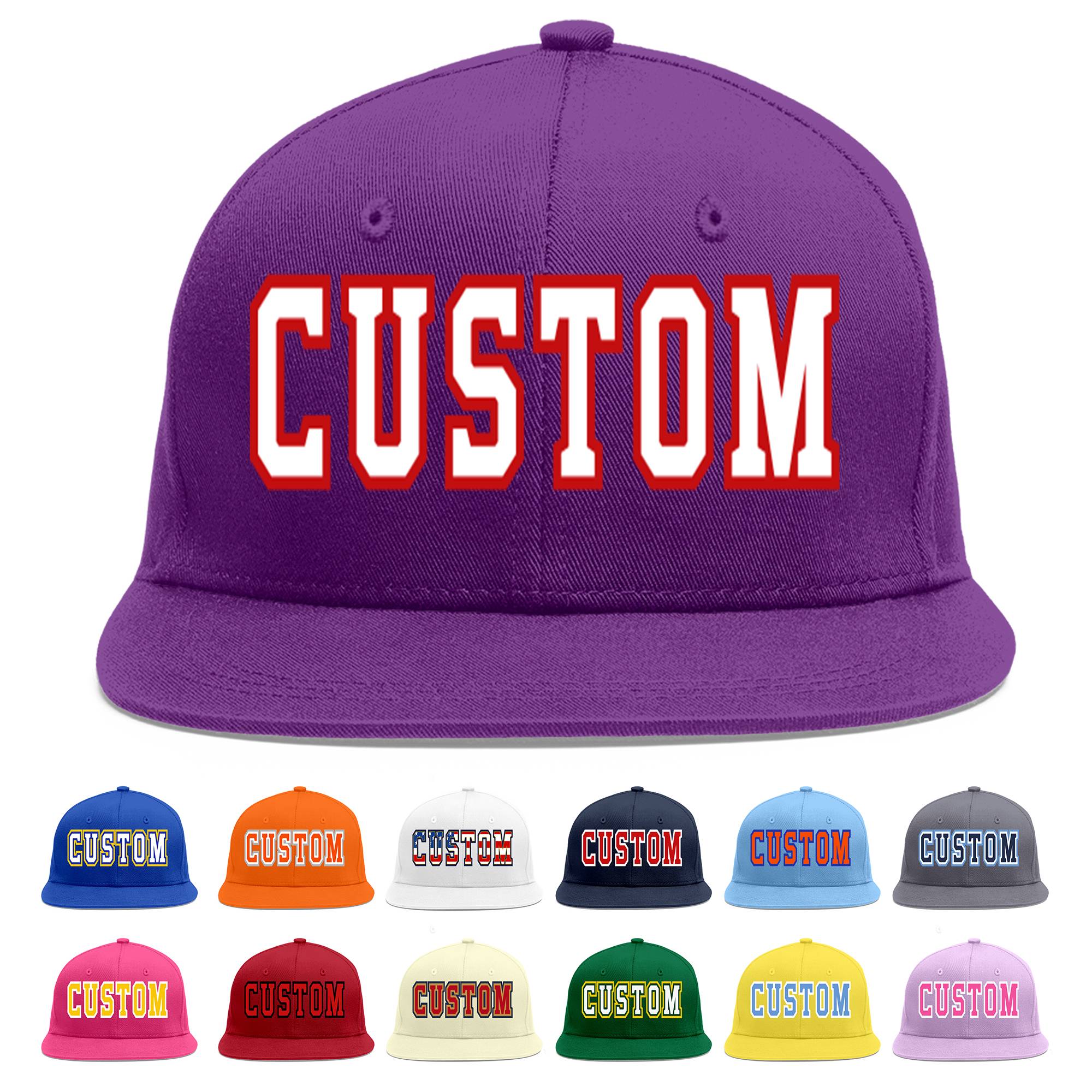 Custom Purple White-Red Flat Eaves Sport Baseball Cap