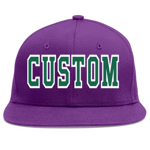 Custom Purple Kelly Green-White Flat Eaves Sport Baseball Cap