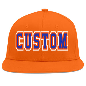 Custom Orange Royal-Orange Flat Eaves Sport Baseball Cap