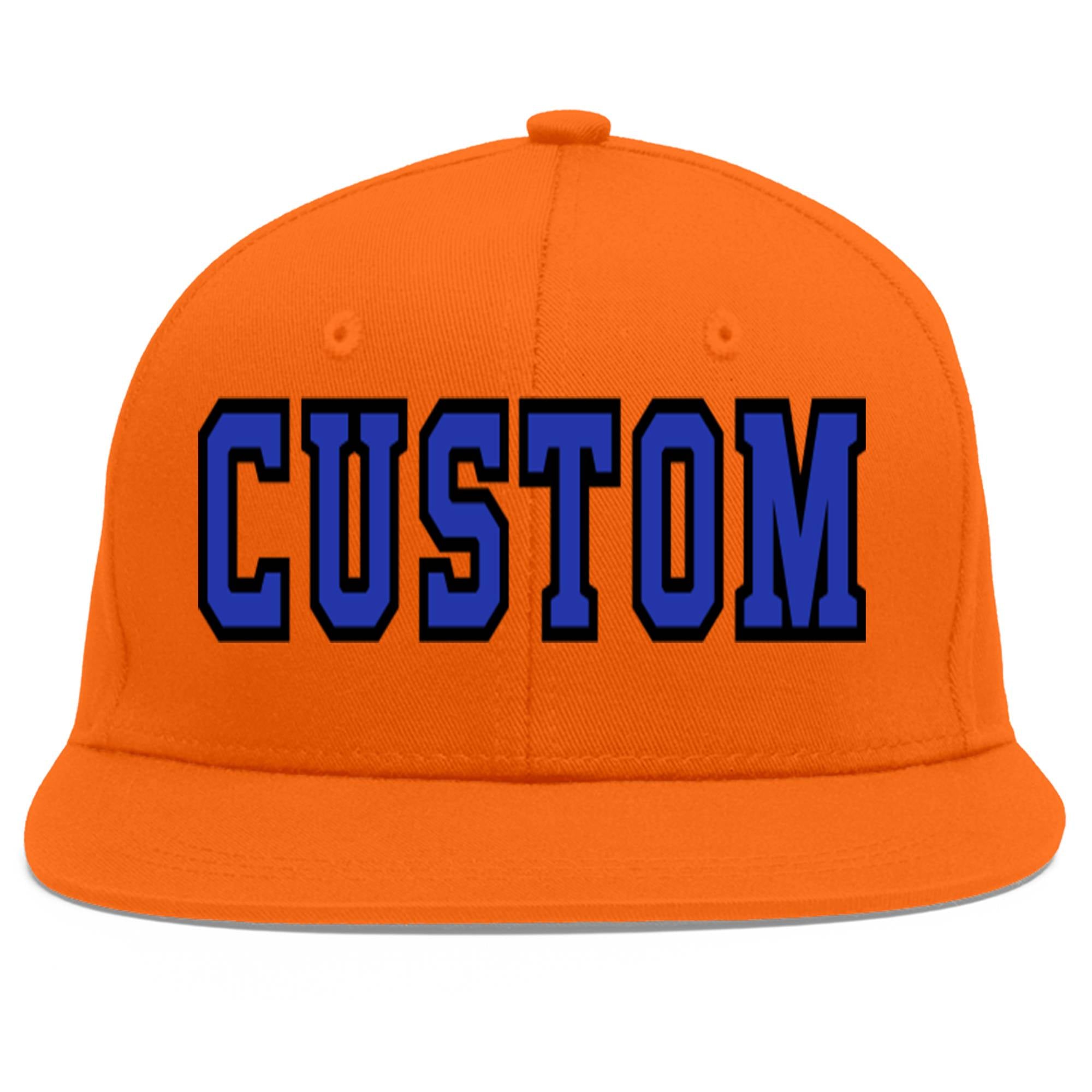 Casquette de baseball sport personnalisée Orange Royal-Black Flat Eaves