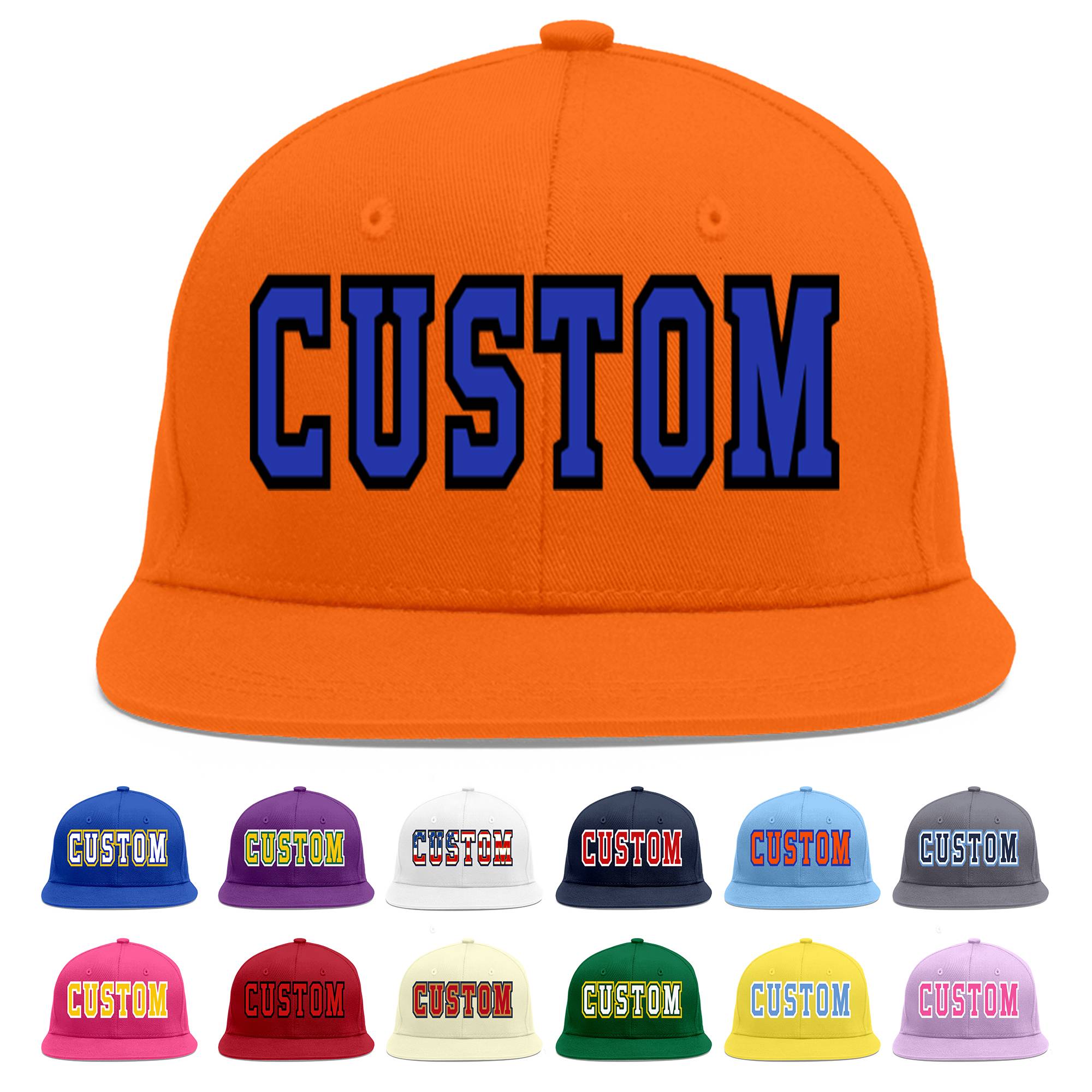 Casquette de baseball sport personnalisée Orange Royal-Black Flat Eaves