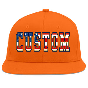 Custom Orange Vintage USA Flag-Gold Flat Eaves Sport Baseball Cap