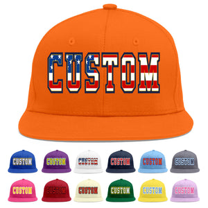 Custom Orange Vintage USA Flag-Gold Flat Eaves Sport Baseball Cap