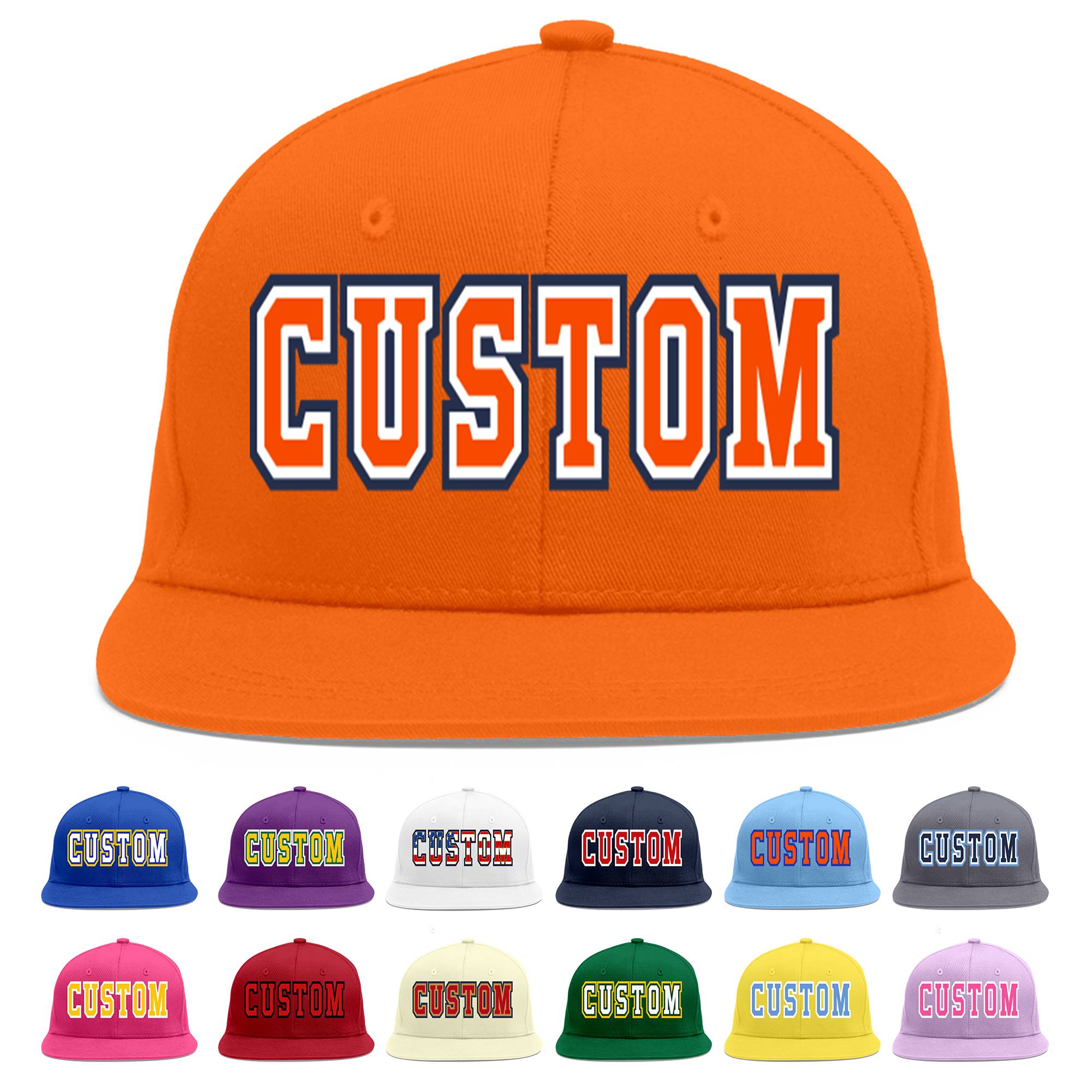 Custom Orange Orange-White Flat Eaves Sport Baseball Cap