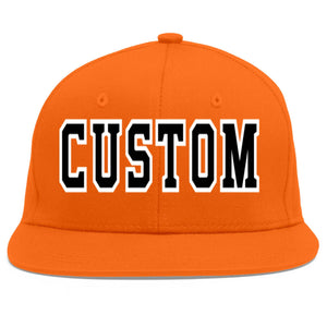 Custom Orange Black-White Flat Eaves Sport Baseball Cap