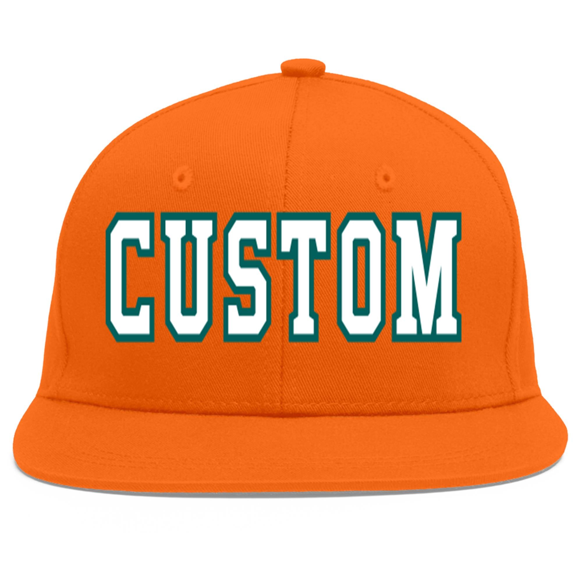 Custom Orange White-Aqua Flat Eaves Sport Baseball Cap