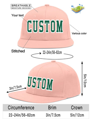 Custom Pink Kelly Green-White Flat Eaves Sport Baseball Cap