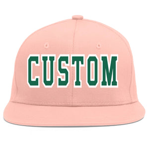 Custom Pink Kelly Green-White Flat Eaves Sport Baseball Cap