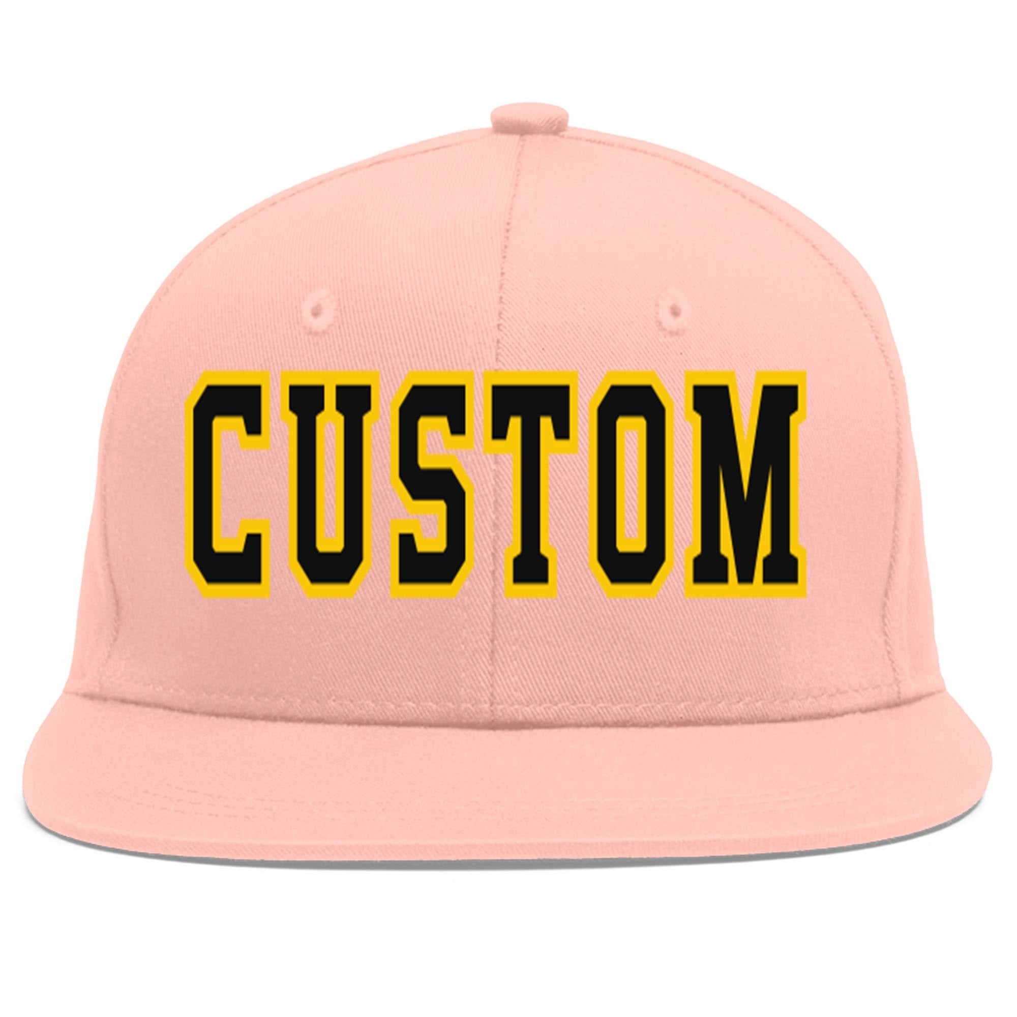 Custom Pink Black-Gold Flat Eaves Sport Baseball Cap