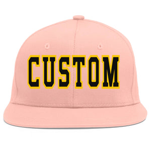 Custom Pink Black-Gold Flat Eaves Sport Baseball Cap