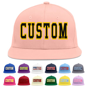 Custom Pink Black-Gold Flat Eaves Sport Baseball Cap