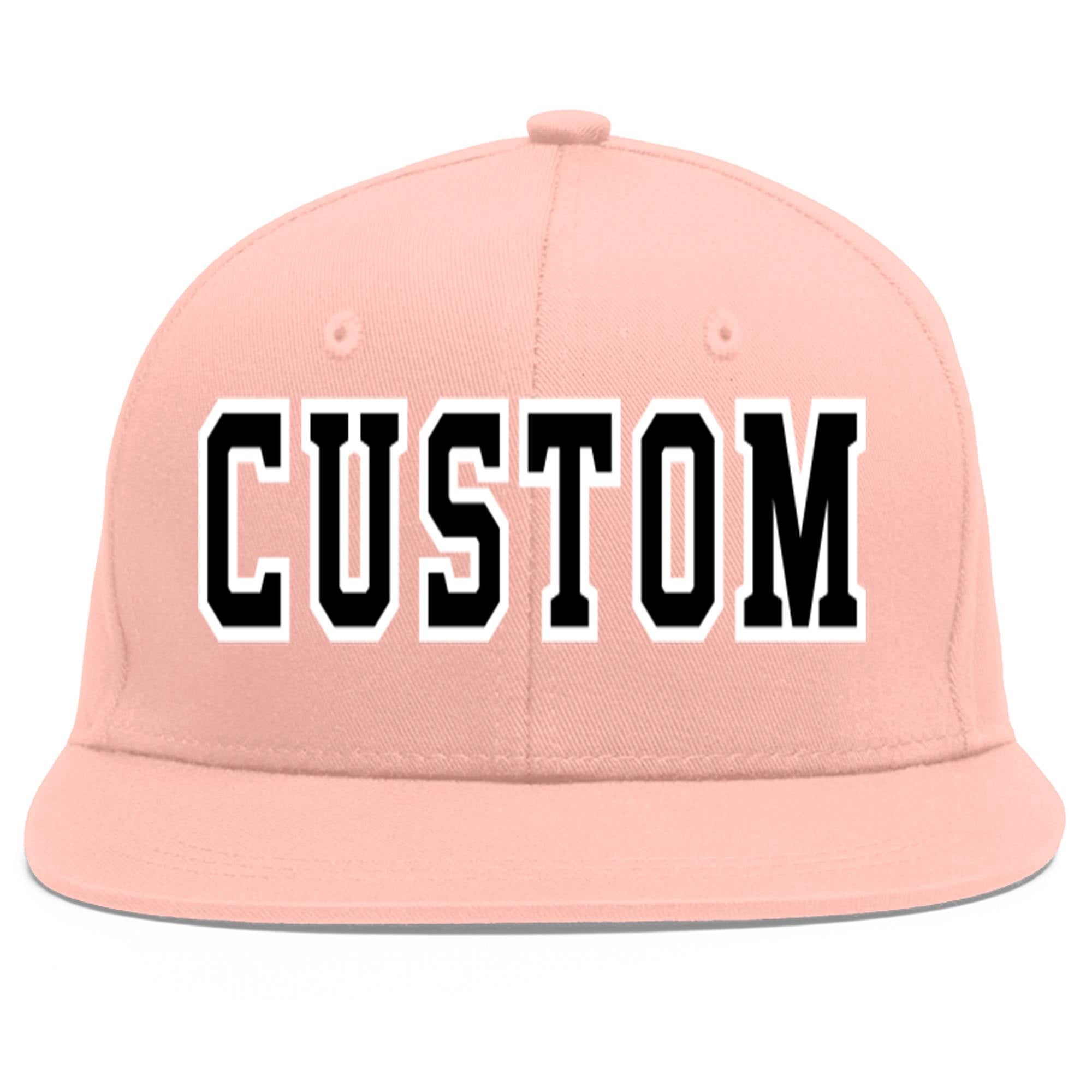 Custom Pink Black-White Flat Eaves Sport Baseball Cap