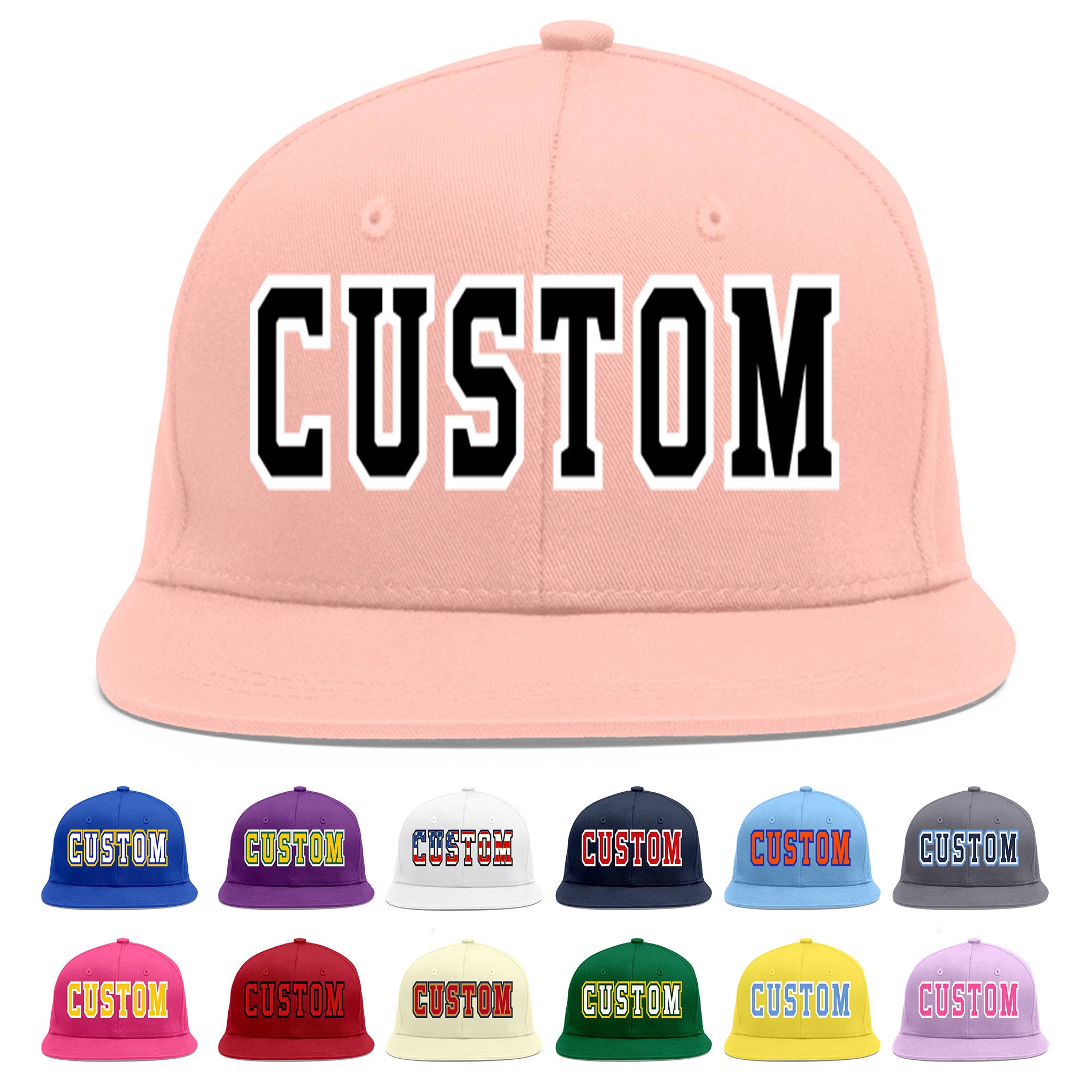 Custom Pink Black-White Flat Eaves Sport Baseball Cap