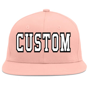 Custom Pink White-Black Flat Eaves Sport Baseball Cap